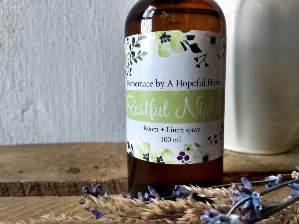 Close up Restful Nights Room and Linen spray by a Hopeful Home webshop for rustic vintage homeware.