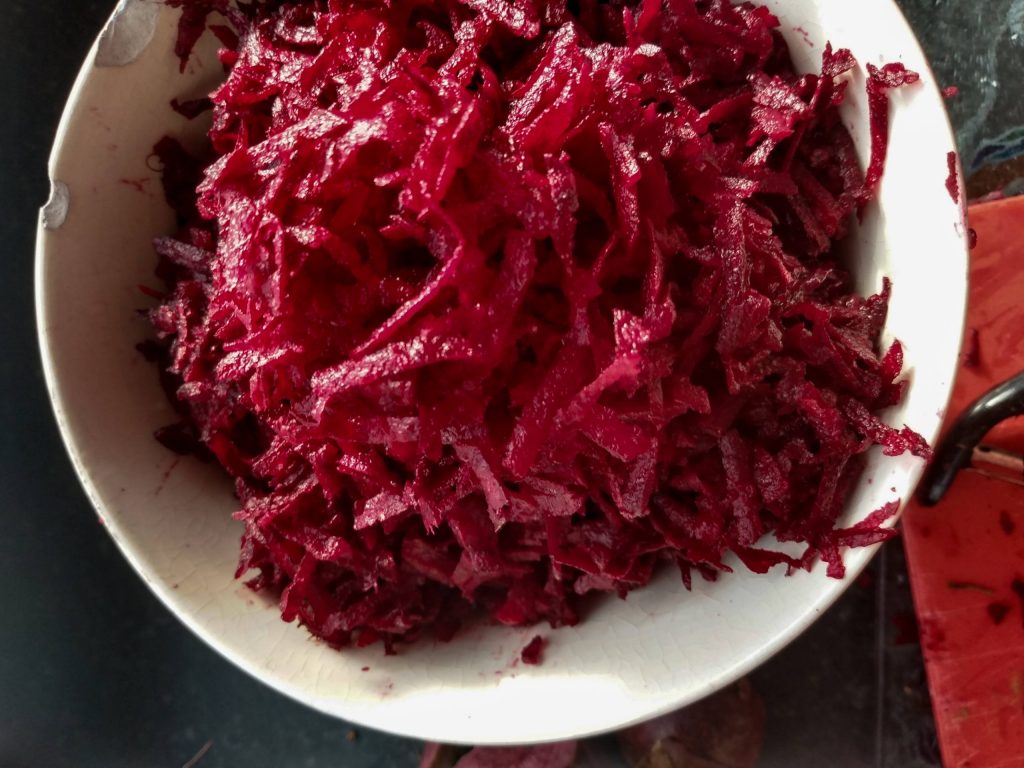 Grated beetroot. Easy Beet Burger Recipe by a Hopeful Home.